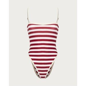SAME Los Angeles Swim Womens One Piece ColorBlock Stripped Burgandy XSmall